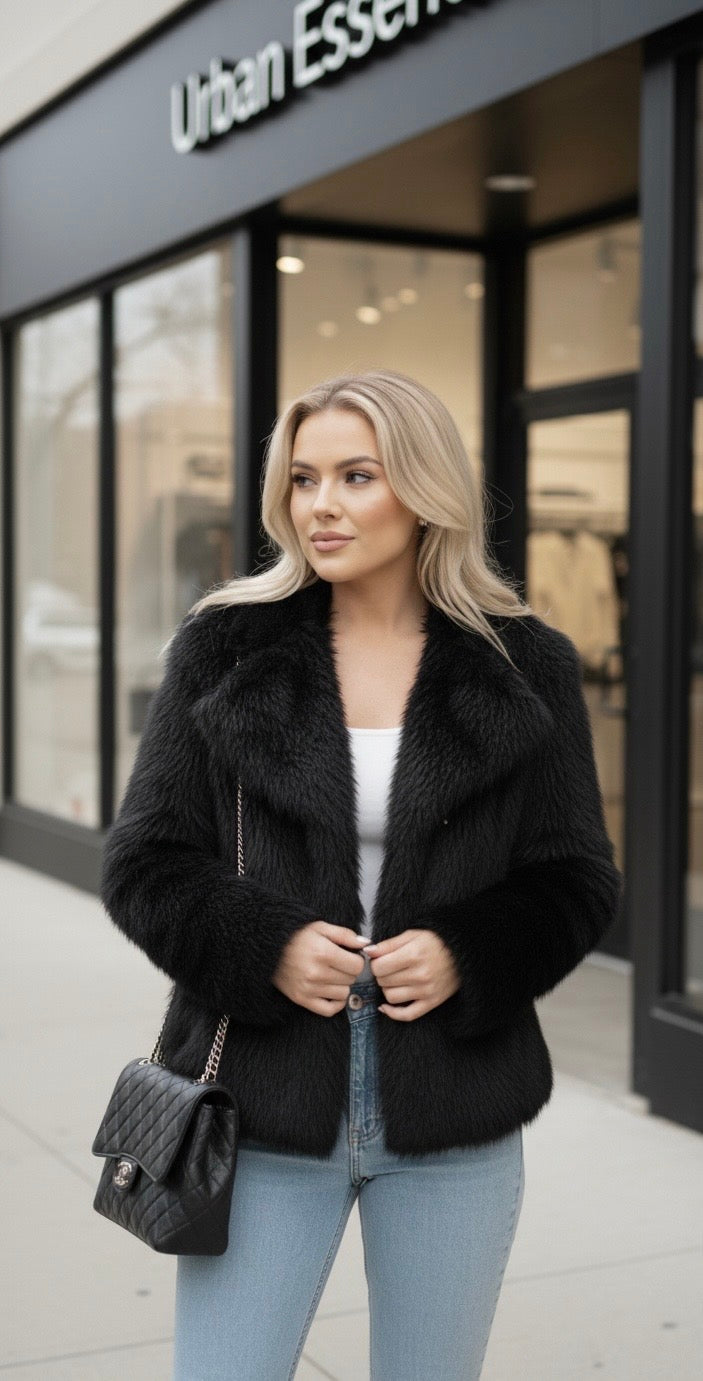 Urban Essentials Luxe Faux Fur Jacket – Black