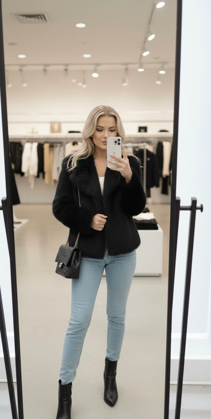 Urban Essentials Luxe Faux Fur Jacket – Black