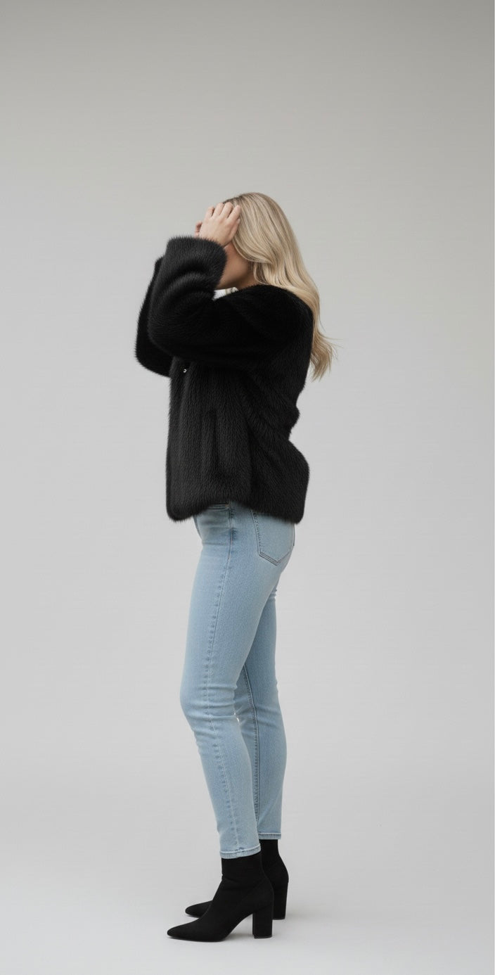 Urban Essentials Luxe Faux Fur Jacket – Black