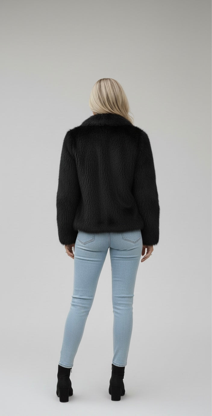 Urban Essentials Luxe Faux Fur Jacket – Black