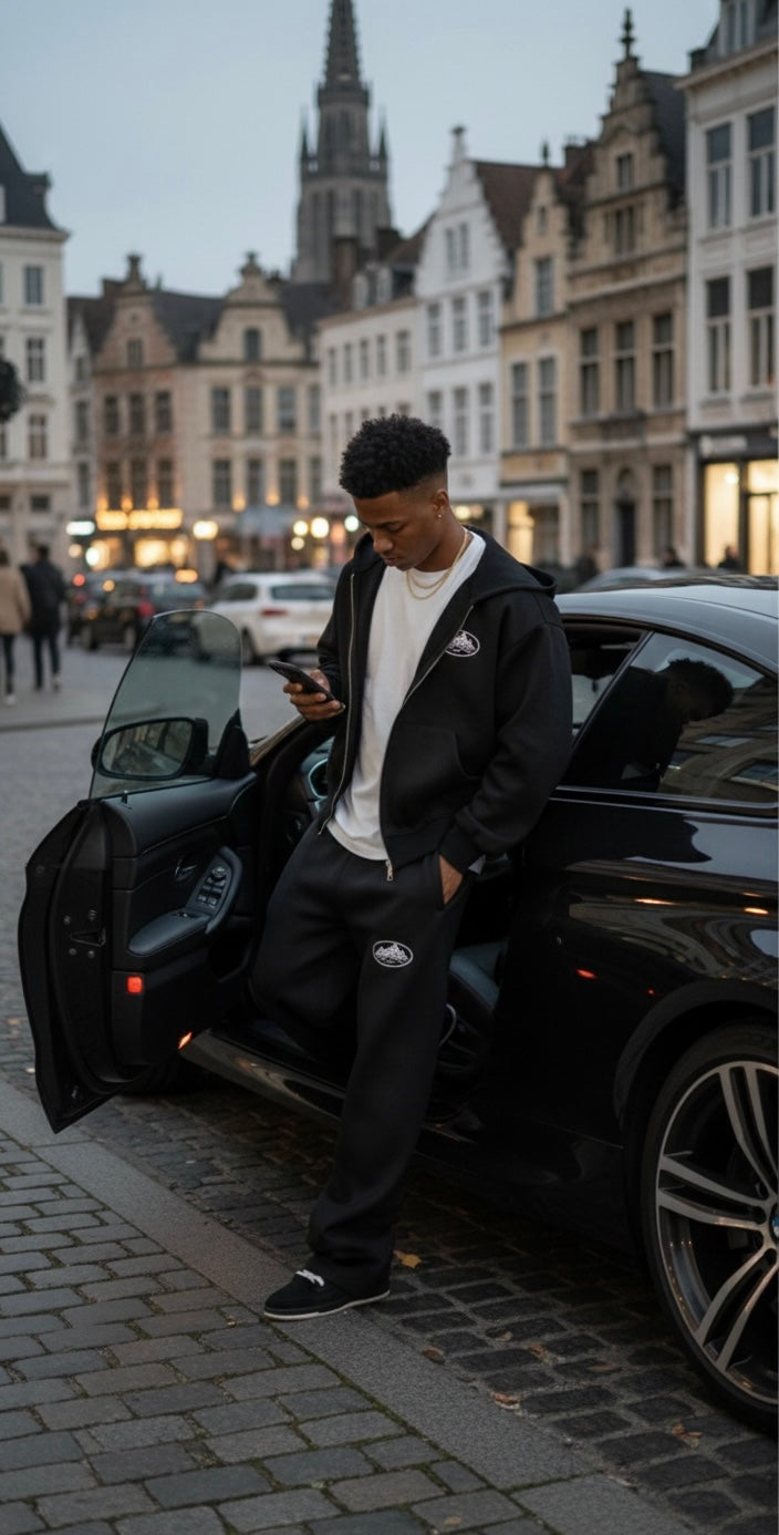 Urban Essentials Zip Hoodie Set – Black