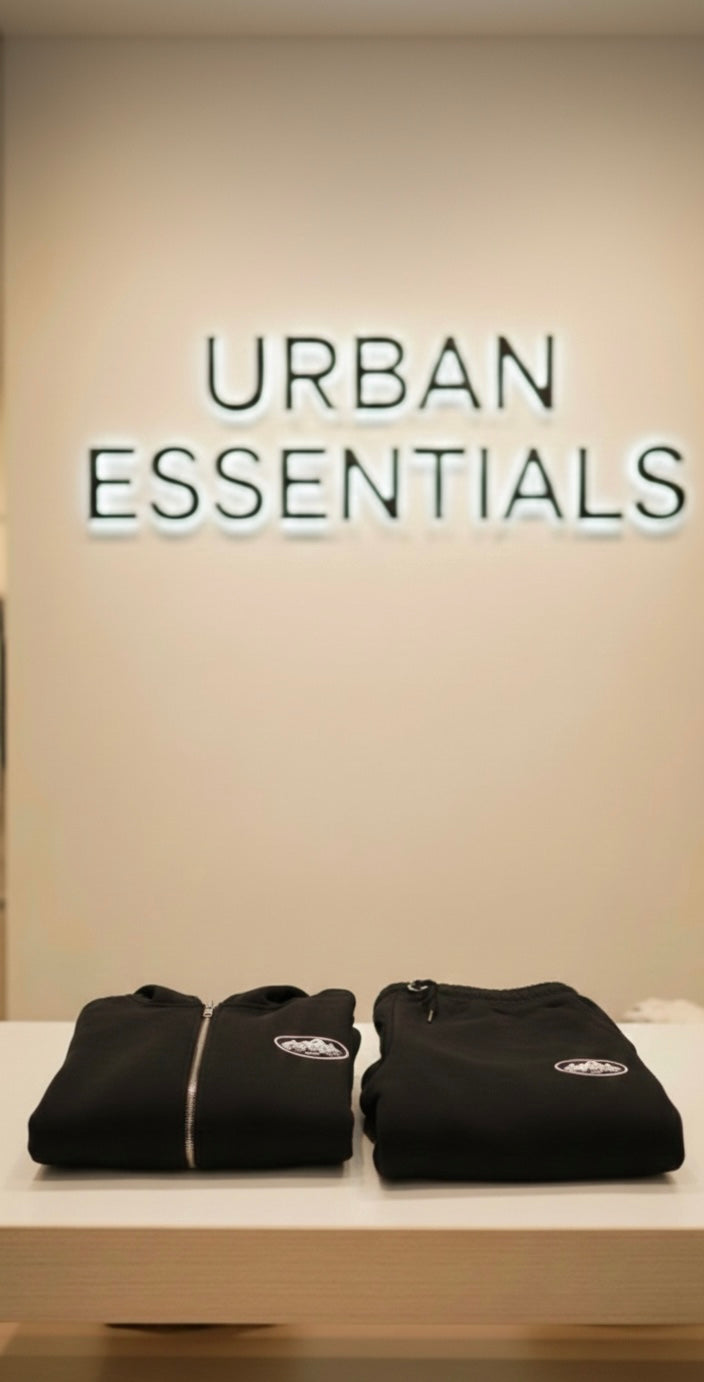 Urban Essentials Zip Hoodie Set – Black