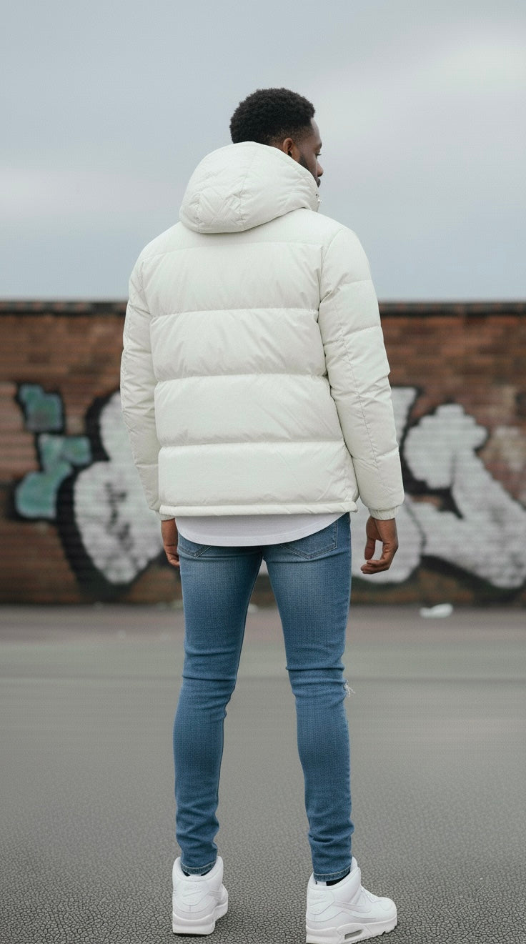 Men’s White Puffer Jacket – Hooded Winter Jacket