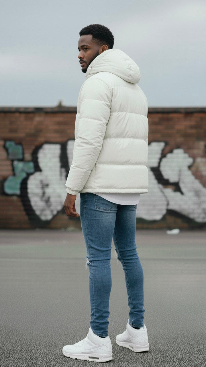 Men’s White Puffer Jacket – Hooded Winter Jacket